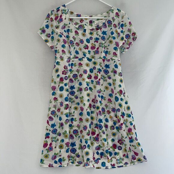 Vintage 90s Y2K Rampage Summer Floral Mini Dress Babydoll Feminine Empire Sz 9 - Picture 9 of 11